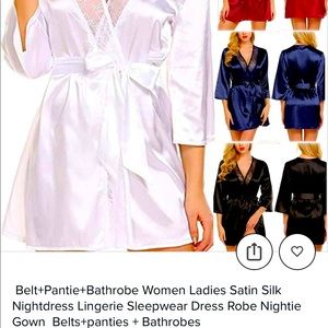 Belt+Pantie+Bathrobe White Satin Night lingerie